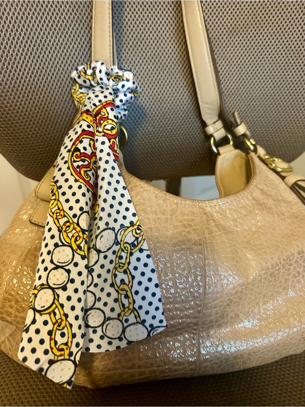 Polka Dot Chain Print Hair or Bag Scarf